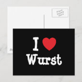 Ik hou van het Wurst hart T-Shirt Briefkaart (Voorkant / Achterkant)