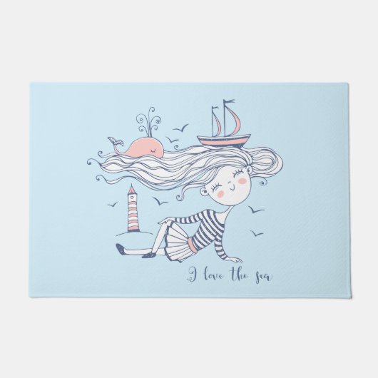Ik hou van het Zee Whimsical Nautical Deurmat (Voorkant)