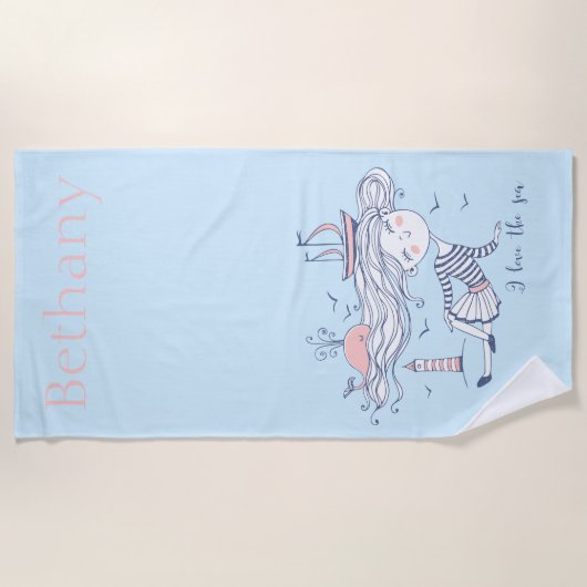 Ik hou van het Zee Whimsical Nautical Personal Strandlaken (Voorkant)