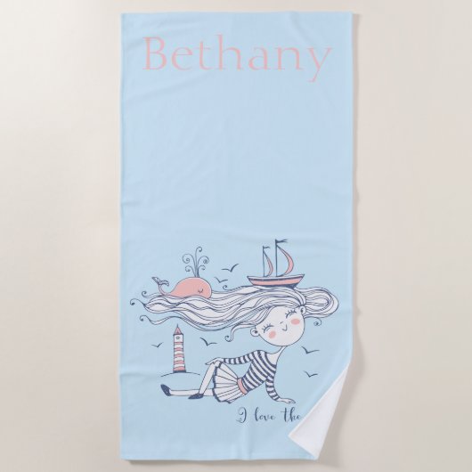 Ik hou van het Zee Whimsical Nautical Personal Strandlaken (Voorkant)