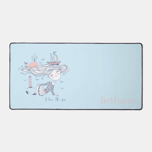 Ik hou van het Zee Whimsical Nautical Personalized Bureaumat (Voorkant)