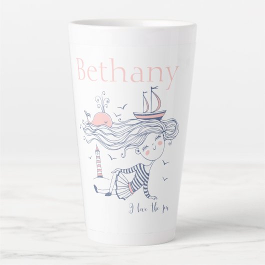 Ik hou van het Zee Whimsical Nautical Personalized Latte Mok (Voorkant)
