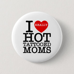 Ik hou van hete Tattoos moeders rood hart grappige Ronde Button 5,7 Cm