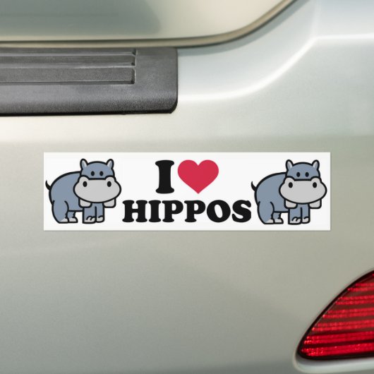 Ik hou van Hippos Bumpersticker (Op auto)