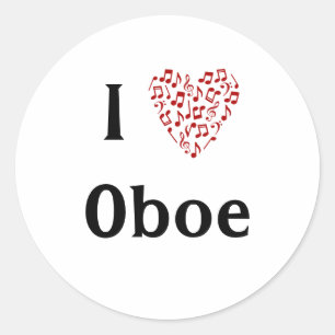Ik hou van hobo Rode Hart van muzieknoten Ronde Sticker