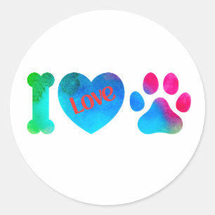 Ik hou van honden Vinyl ronde Sticker, Hondenliefh Sticker