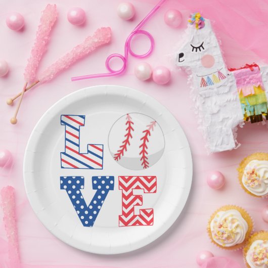 Ik hou van honkbalsporten papieren bordje (Feest)