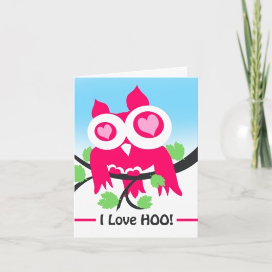 Ik hou van Hoo Valentijnsdag Owl Pun Kaart (Voorkant)