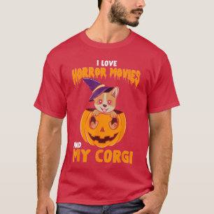 Ik hou van horrorfilms en mijn Corgi grappige Hall T-shirt