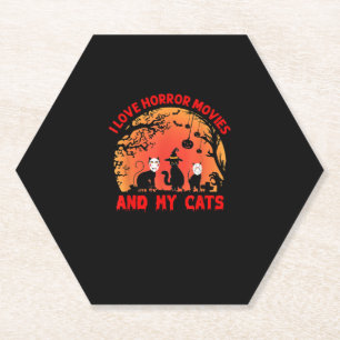 Ik hou van horrorfilms en mijn katten kitten enge kartonnen onderzetters