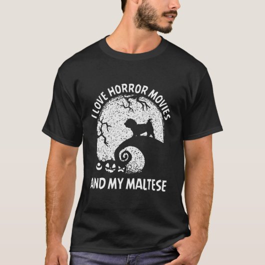 Ik hou van horrorfilms en mijn Maltese Halloween T-shirt (Voorkant)