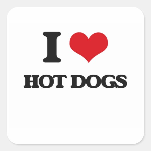 Ik hou van Hot Dogs Vierkante Sticker (Voorkant)