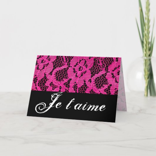 Ik hou van Hot Pink/Black Lace Feestdagen Kaart (Voorkant)
