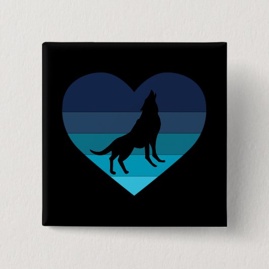 Ik hou van Howling Wolves Retro Heart Vierkante Button 5,1 Cm (Voorkant)