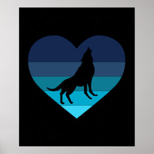 Ik Hou Van Huilende Wolven Retro Hart Poster