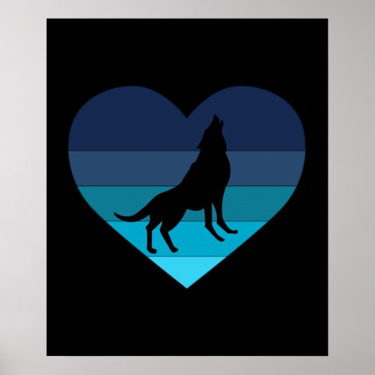 Ik Hou Van Huilende Wolven Retro Hart Poster (Voorkant)
