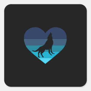 Ik hou van huilende wolven Retro Hart Vierkante Sticker