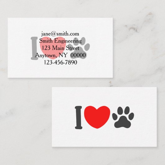 Ik hou van huisdier - Kies achtergrondkleur Visitekaartje (Voorkant / Achterkant)