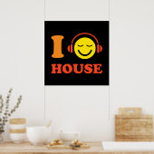 Ik hou van huismuziekgezicht met koptelefoons poster (Keuken)