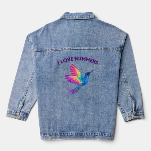 Ik hou van Hummers Exotische Regenboog Hummingbird Denim Jacket (Achterkant)
