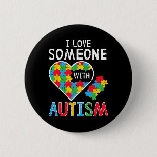 Ik hou van iemand met Autisme Bewustzijn Hart Mann Ronde Button 5,7 Cm