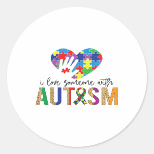 Ik hou van iemand met autisme bewustzijn vrouwen K Ronde Sticker