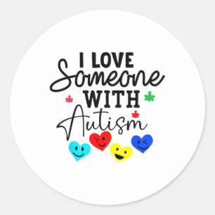 Ik hou van iemand met autisme hart Mannen vrouwen Ronde Sticker