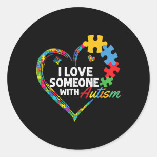Ik hou van iemand met autisme hart puzzel 2 ronde sticker