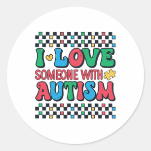 Ik hou van iemand met Autisme Man Women Kind Ronde Sticker