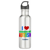 Ik hou van iemand met autisme Rainbow Monogram Waterfles (Voorkant)