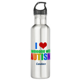 Ik hou van iemand met autisme Rainbow Monogram Waterfles