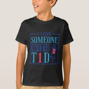 Ik hou van iemand met T1D diabetes krijger bewustz T-shirt