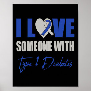 Ik hou van iemand met type 1 diabetes, blauw poster