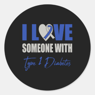 Ik hou van iemand met type 1 diabetes, blauw ronde sticker