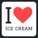 Ik hou van ijs vierkante sticker<br><div class="desc">Ik hou van ijs,  voor liefhebbers van eten</div>