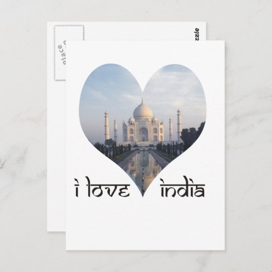 Ik hou van India met Taj Mahal Briefkaart (Voorkant / Achterkant)