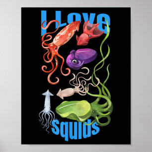 Ik hou van inktvissen Octopus Cephalopod Oceaan Zo Poster