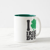 Ik hou van Irish Boys Funny Shamrock St Patrick's Tweekleurige Koffiemok (Voorkant rechts)