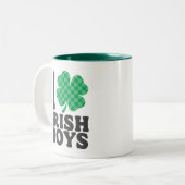 Ik hou van Irish Boys Funny Shamrock St Patrick's  Tweekleurige Koffiemok (Voorkant links)