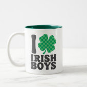 Ik hou van Irish Boys Funny Shamrock St Patrick's  Tweekleurige Koffiemok (Links)