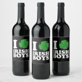Ik hou van Irish Boys Shamrock Heart St Patrick's  Wijn Etiket (Flessen)