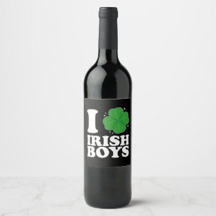 Ik hou van Irish Boys Shamrock Heart St Patrick's Wijn Etiket