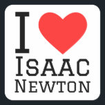 Ik hou van Isaac Newton Vierkante Sticker<br><div class="desc">Ik hou van Isaac Newton, voor natuurkundeliefhebbers</div>