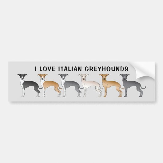 Ik hou van Italiaanse greyhounds met Cute Cartoon  Bumpersticker (Voorkant)