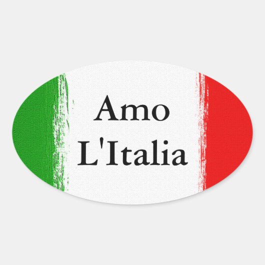 Ik hou van Italië. Vlag van Italië. Ovale Sticker (Voorkant)