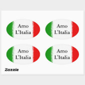 Ik hou van Italië. Vlag van Italië. Ovale Sticker (Vel)