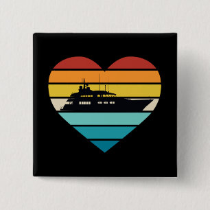 Ik hou van jachtkapiteinsschip Retro zonsondergang Vierkante Button 5,1 Cm