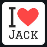 Ik hou van jack vierkante sticker<br><div class="desc">Ik hou van jack,  voor mannen noemen liefhebbers</div>