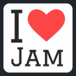Ik hou van jam vierkante sticker<br><div class="desc">Ik hou van jam,  voor sausliefhebbers</div>