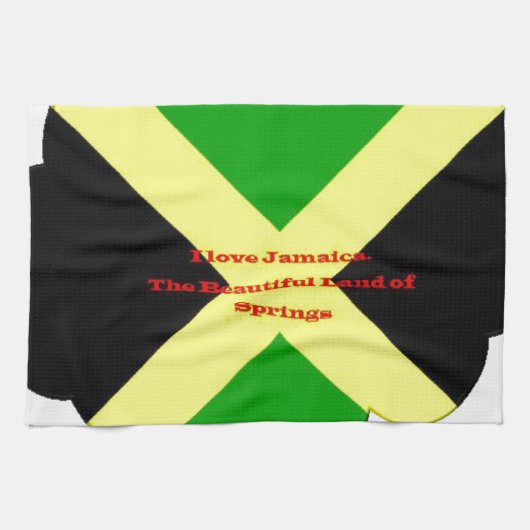 Ik hou van Jamaica Tekst op Flag Art Print Theedoek (Horizontaal)